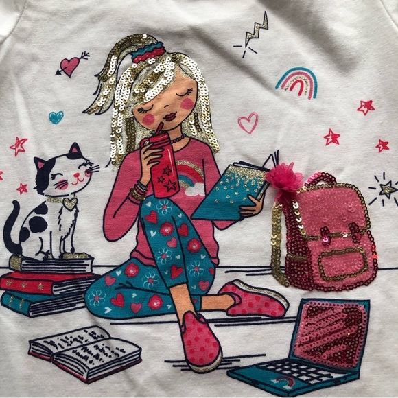 Cynthia Rowley Girls Size S(5-6) White Blouse Back To School Graphics sequenced - Picture 12 of 12